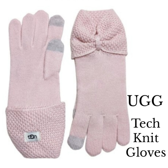 UGG AUSTRALIA TECH KNIT BOW GLOVES, PINK - ONE SIZE - Picture 1 of 3